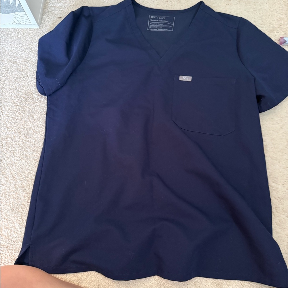 Figs Deep Blue V-Neck Scrub Top Sz L